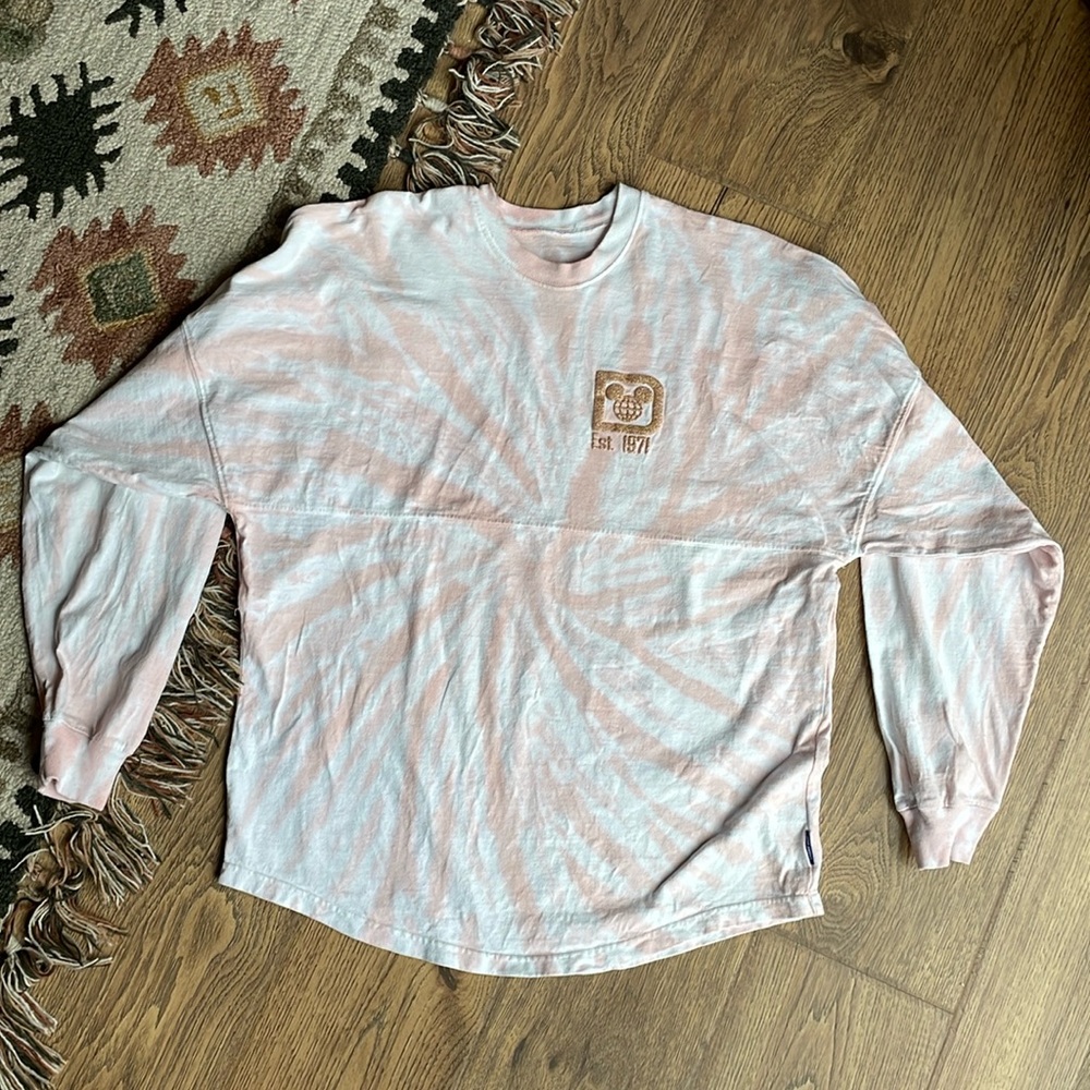 Walt Disney World Parks Spirit Jersey Rose Gold Pink Tie Dye Top Womens Small